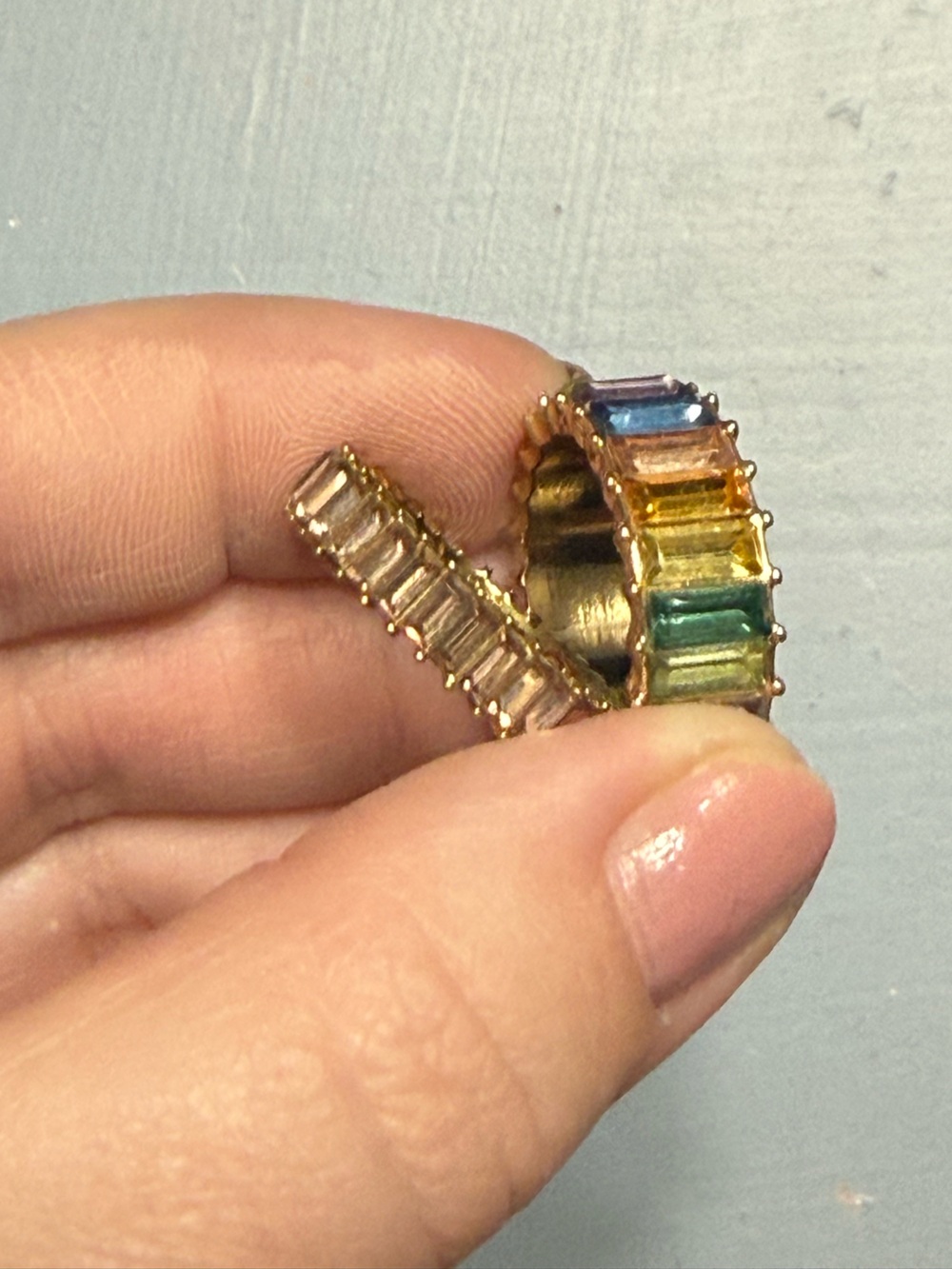 Bauble Bar Gold Rainbow Baguette Gemstone Ring Set- Women Jewelry